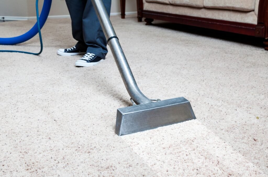 A MM Commercial Cleaning technician providing carpet cleaning in Clarence, NY, emphasizing the benefits of skilled local cleaning professionals.